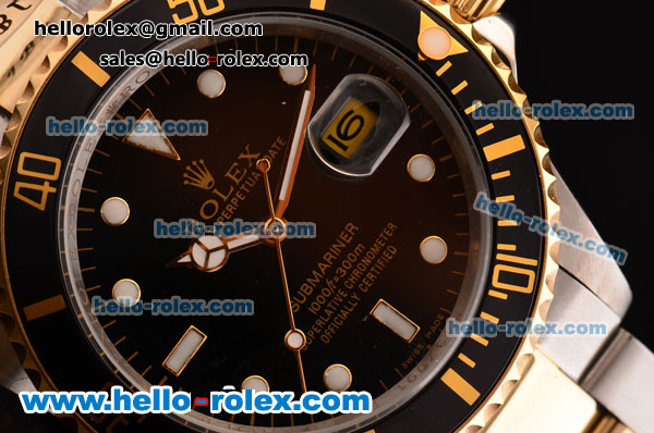 Rolex Submariner 2813 Automatic Movement Two Tone Strap with Black Bezel and Dial - Click Image to Close